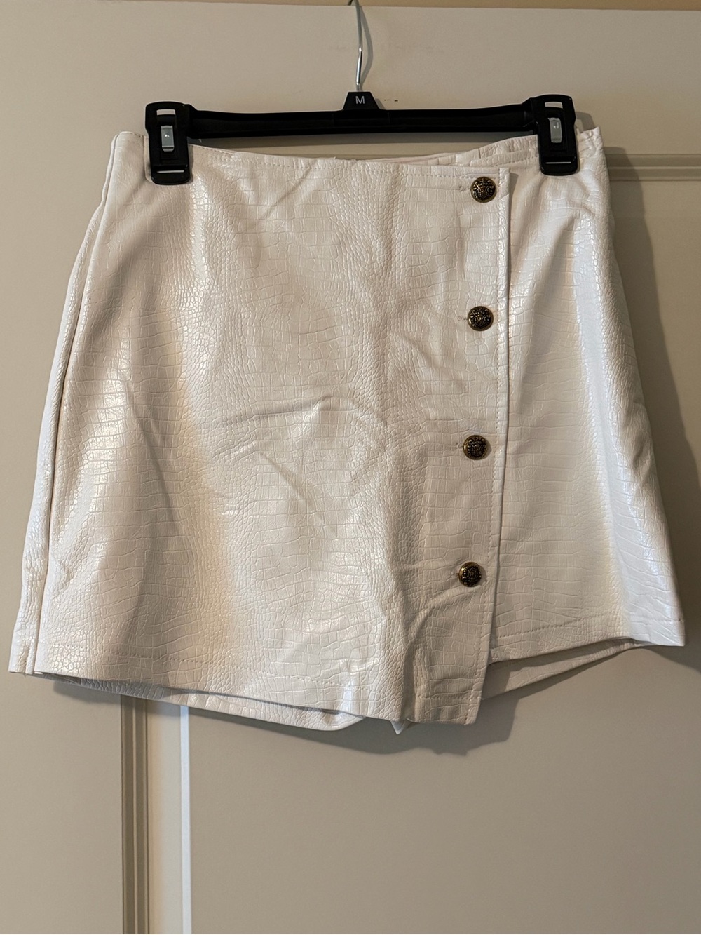 Pink Lily White Faux-Leather Mini Skort with Button Detail